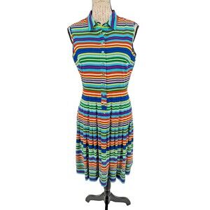 Calvin Klein Dress 6 Rainbow Stripe Pleated Skirt 6 Button Top NWOT Business